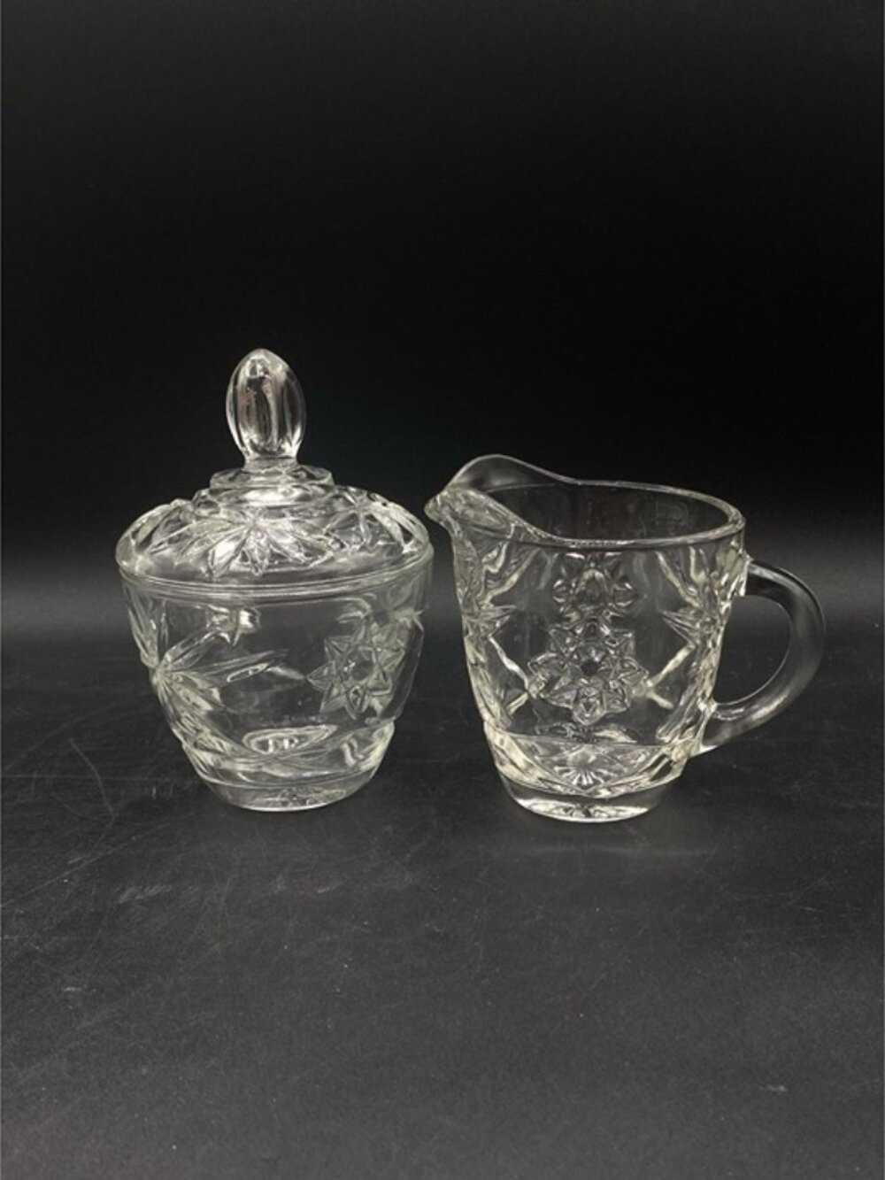 Anchor Hocking Star of David Creamer Covered Sugar Bowl USA Vintage Grannycore